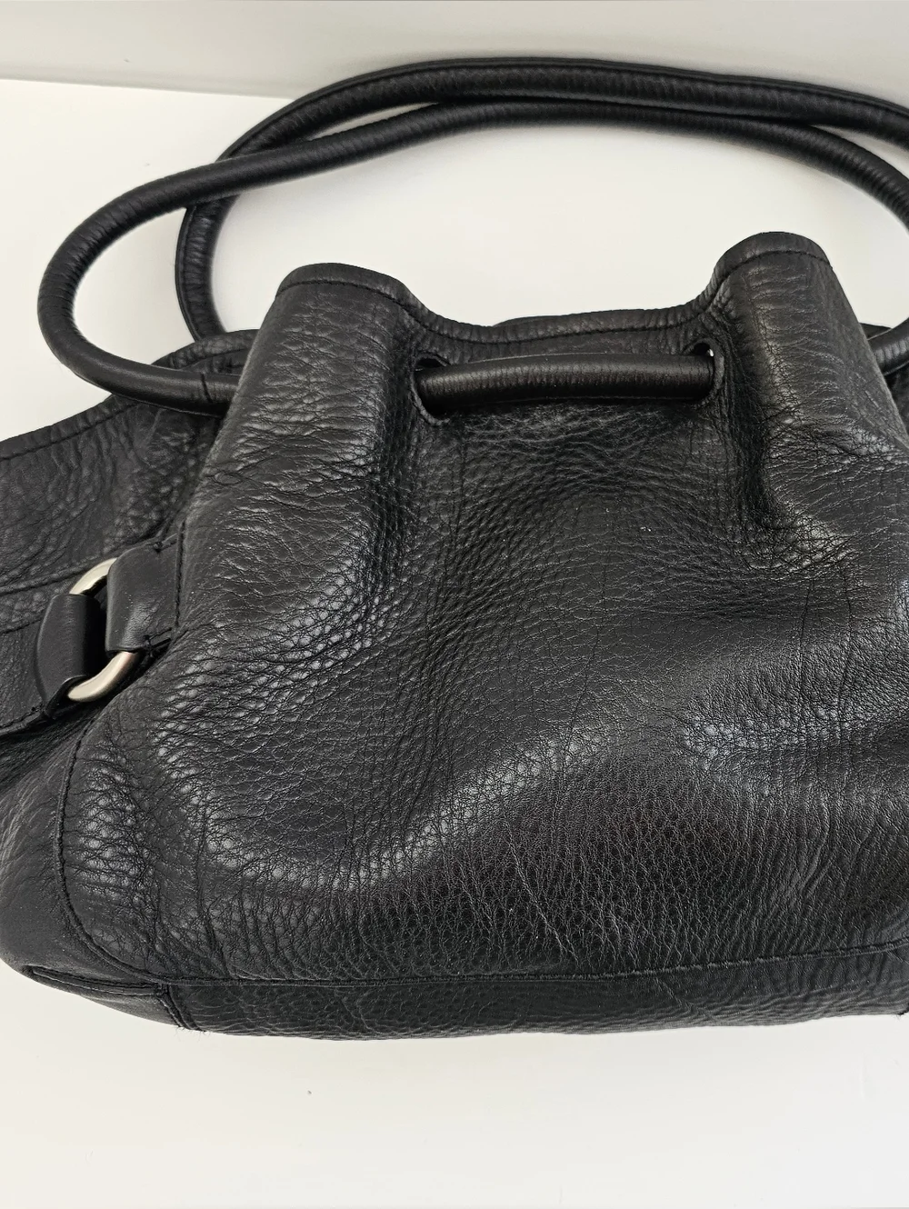 Cole Haan Black Pebbled Leather Village Satchel Bag - Silver Hardware